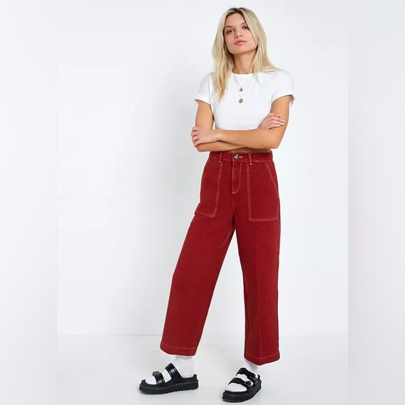 Urban Outfitters BDG Contrast Stitch Workwear Jeans in Red Size 25 - Picture 5 of 12